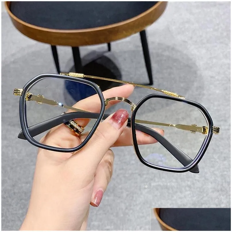 Sunglasses Retro Fashion Double Beam Square Myopia Glasses For Men Women Anti Blue Light Black Transparent Finish Prescription Eyewear