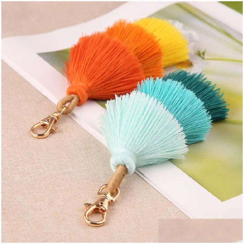 three layers cotton tassel keychain bohemian boho style women bag pendant multicolor handmade key chain 10 colors