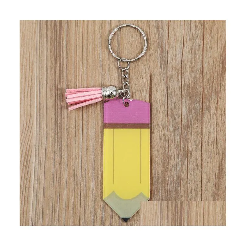 6 color personalized blank letter tassel keychain teacher`s day pencil key chain acrylic keyring can handwritten