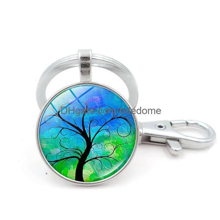 plant tree of life glass cabochon key ring time gem keychain bag hanging woman man fashion jewelry will and sandy