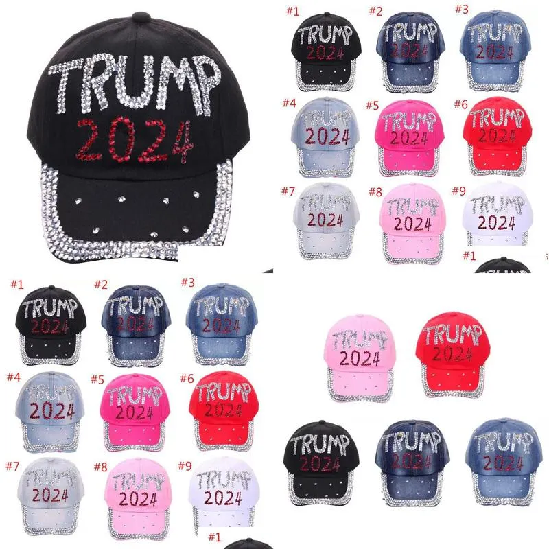trump 2024 denim party hat casual diamond baseball cap adjustable cotton hats wholesale