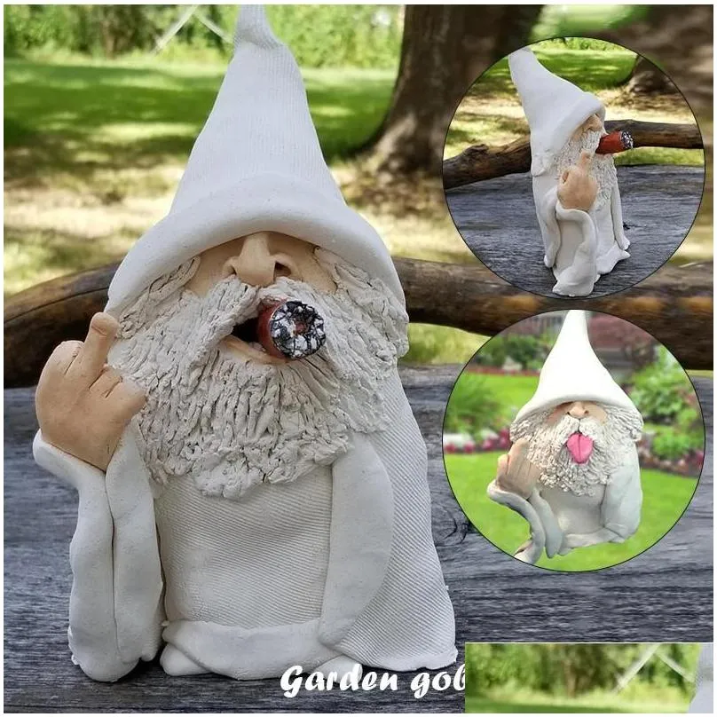 Smoking Wizard Big Tongue Gnome Naughty Garden For Lawn Ornaments Indoor Or Outdoor Decorations E2S