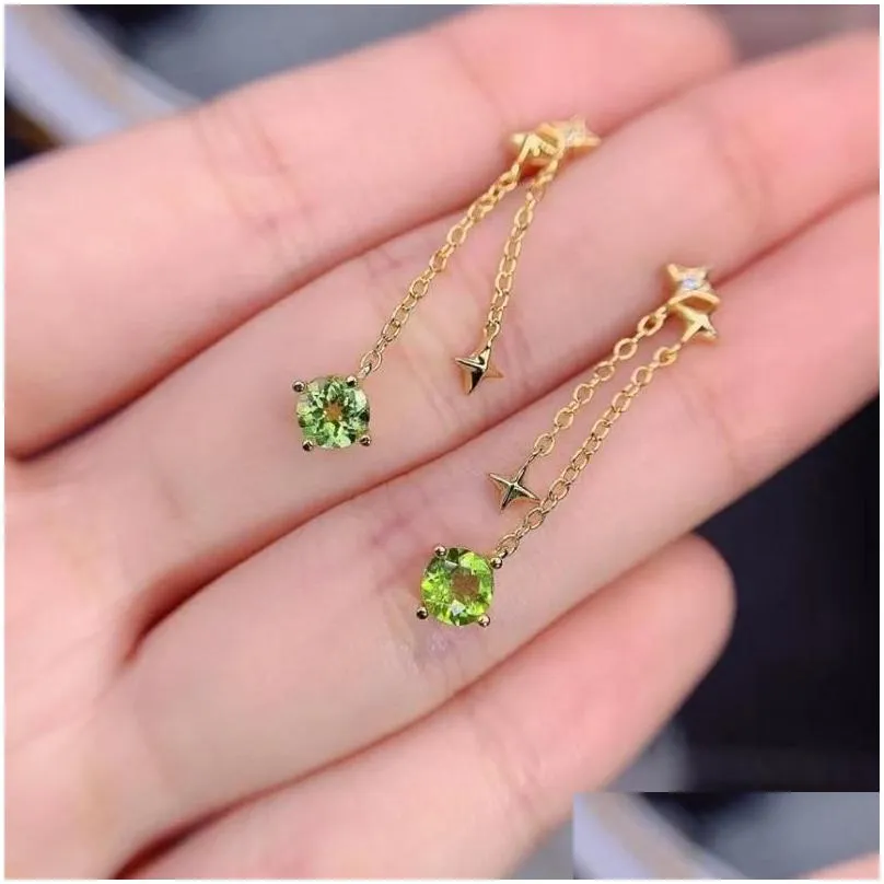 Stud Earrings Fine Jewelry 925 Sterling Silver Inset With Natural Gems Women`s Luxury Fashion Star Peridot Ear Supports Detectio