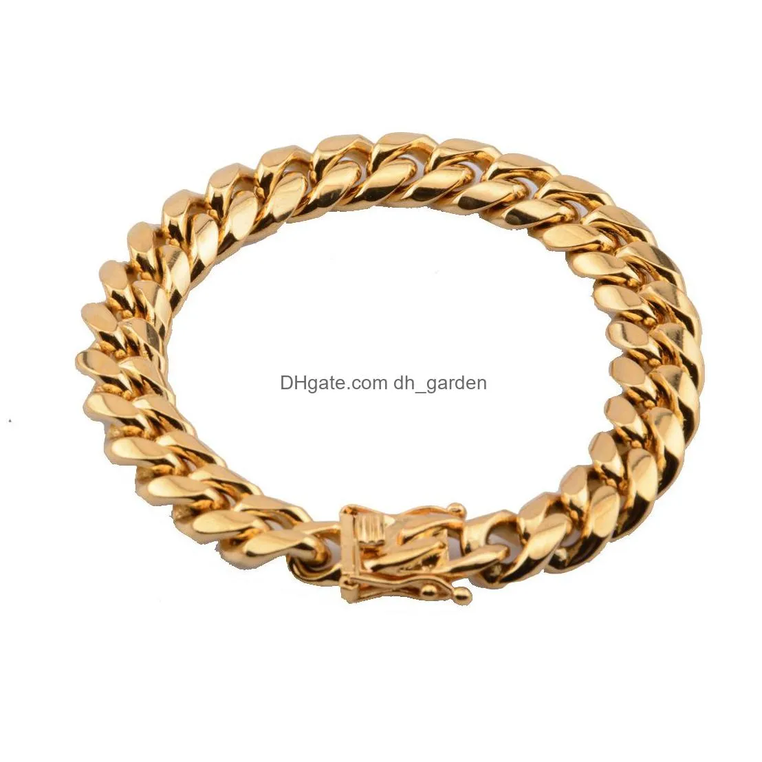 stainless steel cuban link chain bracelet mens gold chains bracelets hip hop jewelry 8/10/12/16/18mm