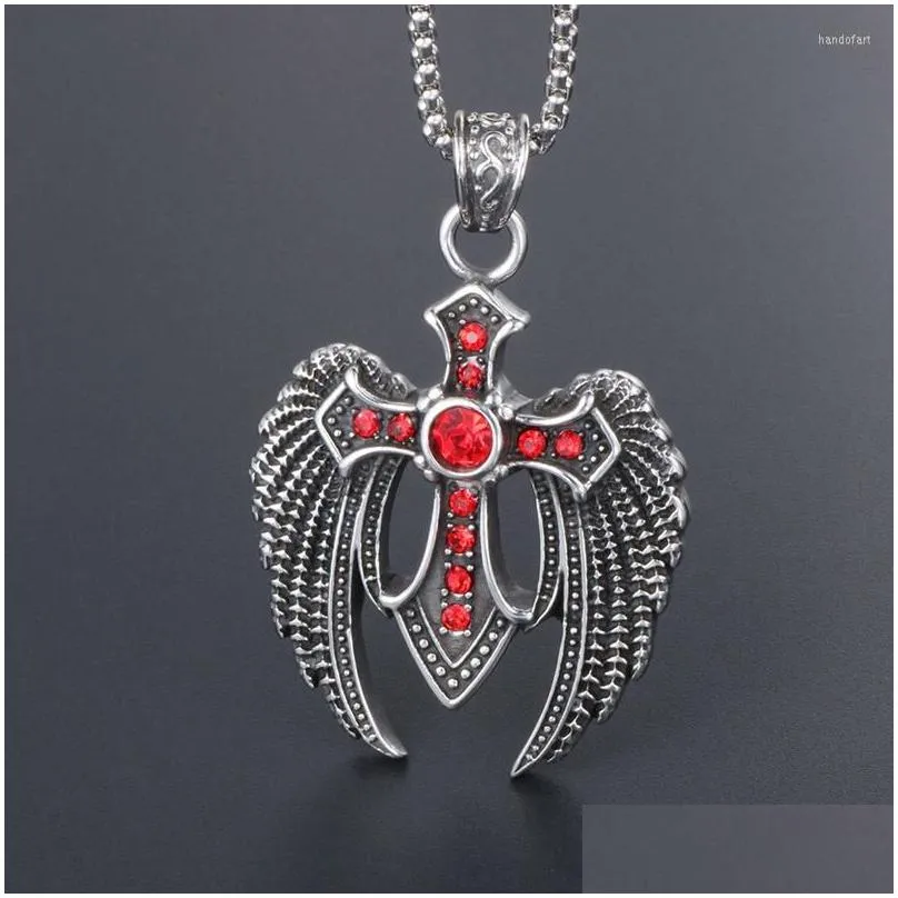 Pendant Necklaces MIQIAO Stainless Steel Titanium Red Zircon Gothic  Vintage Collar Chains Necklace For Men Women Jewelry Gift