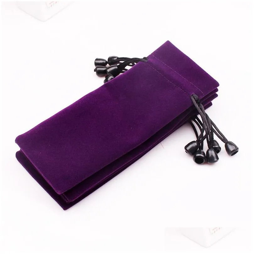 5pcs/lot Rectangle Shape Velvet Bags 7.5x18cm Jewelry Cosmetic Lipstick Packaging Pouches Purple And Black Drawstring Velvet Bag