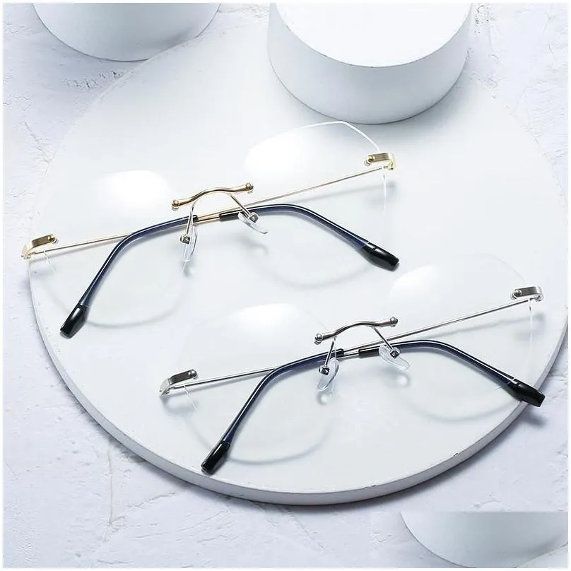 Fashion Sunglasses Frames Oulylan Metal Frame Transparent Glasses Men Women Blue Light Blocking Eyeglasses Rimless Eyewear Clear Lenses