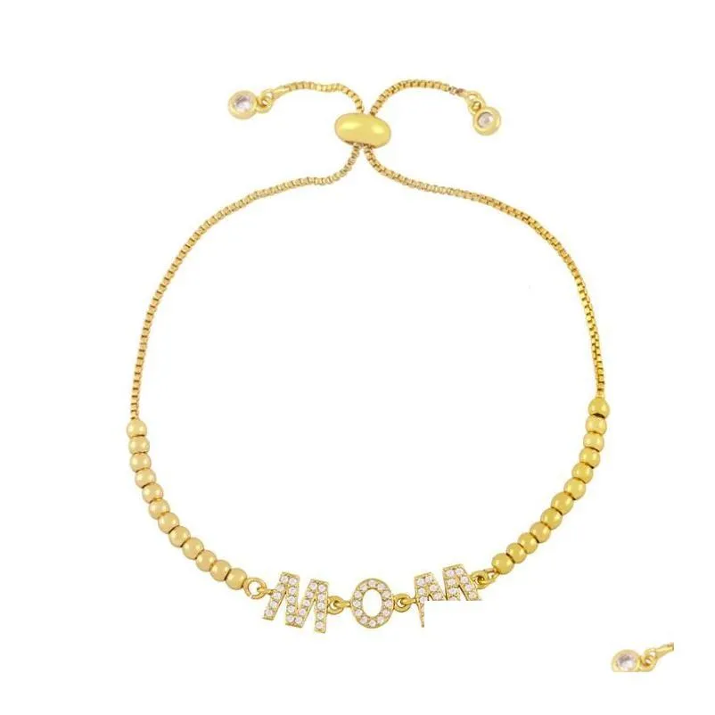 mother`s day gold bracelet creative set zircon letters bracelets mama diamond bangles for holiday gifts