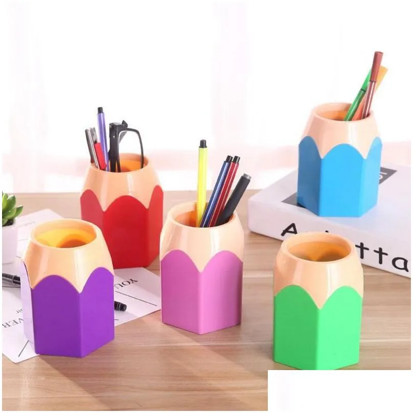 wholesale Cute  Creative Pen Holder Vase Color Pencil Box Makeup Brush Stationery Desk Accessories Gift Storage Supplies