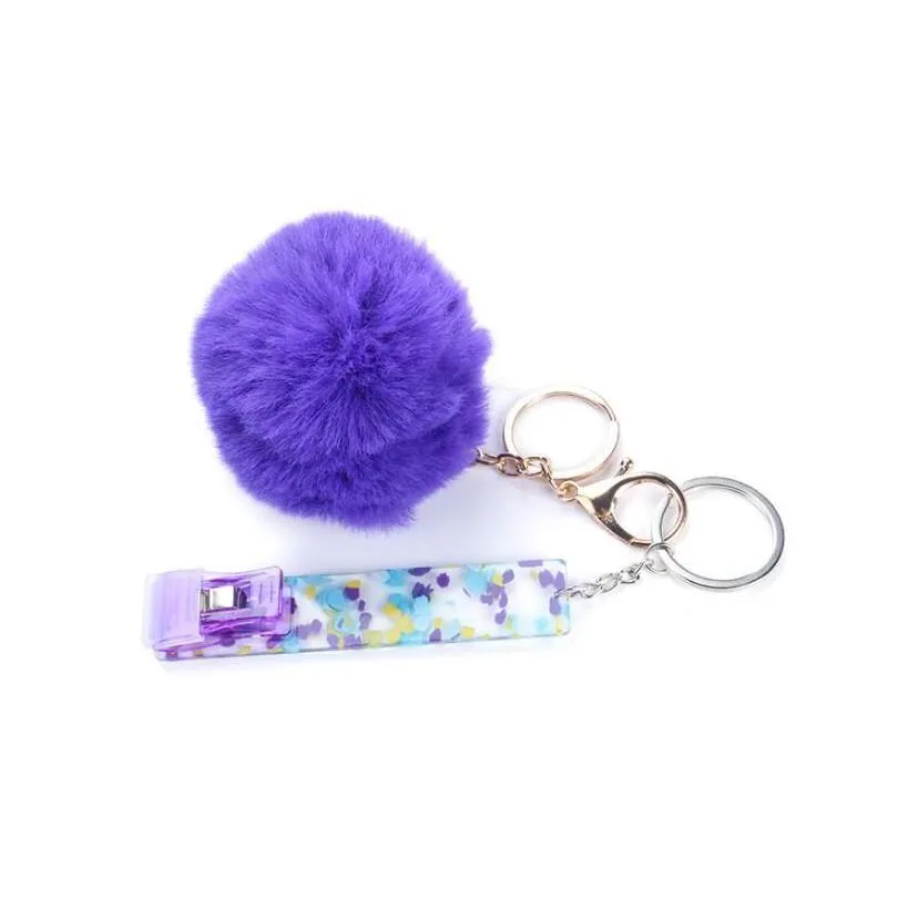 19 colors fashion credit card puller pompom keychains acrylic debit bank c ard grabber long nail atm keychain cards clip nails key