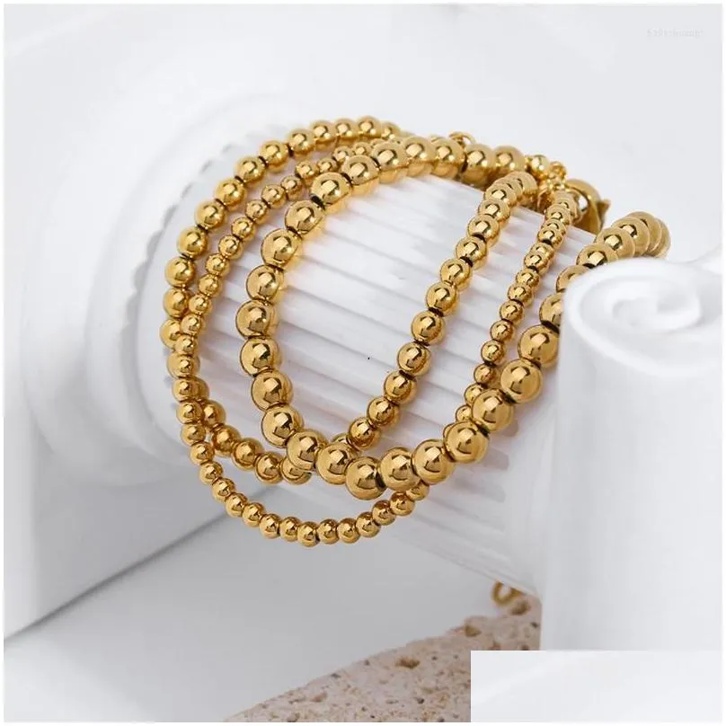 Strand 18k Gold Plated Stainless Steel For Women Small Beads Bracelet Hand Jewelry Gift