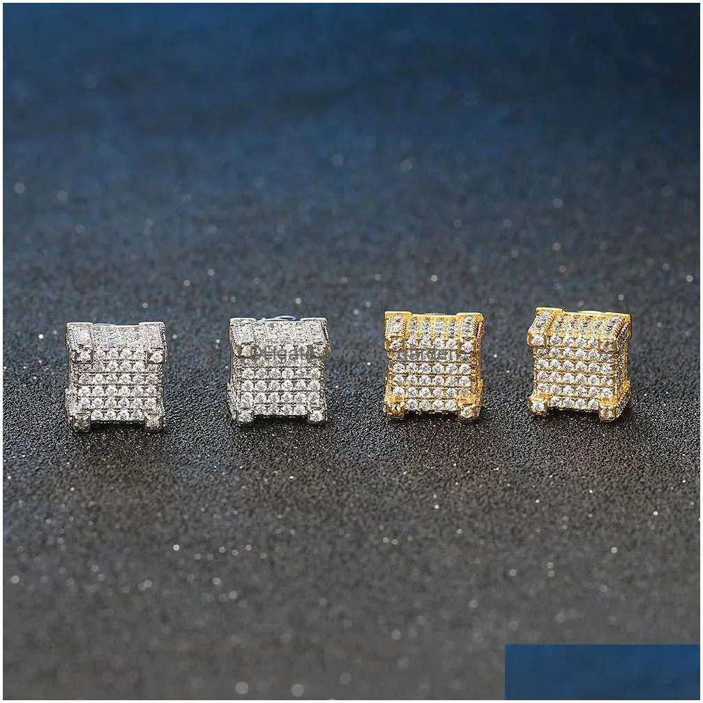 mens hip hop earrings jewelry gold silver iced out cz stone stud earrings