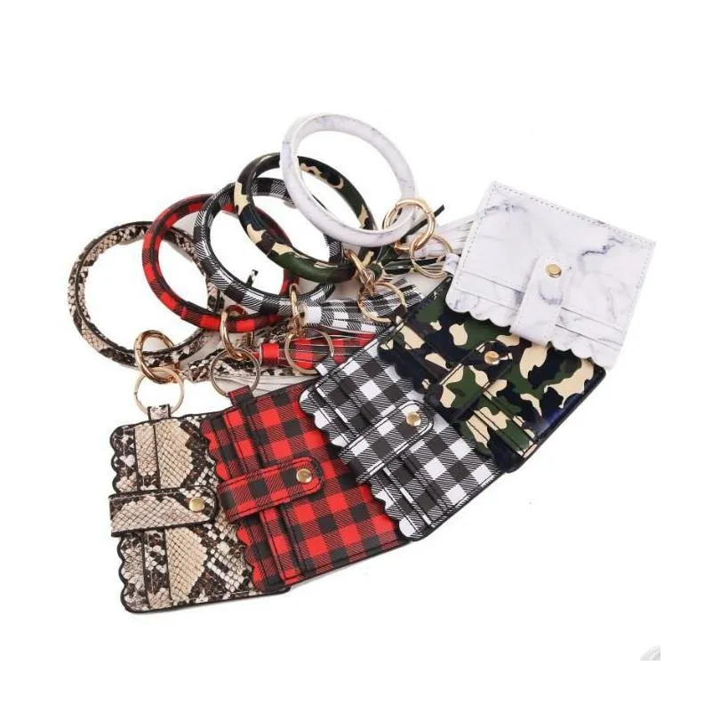 40 styles pu leather leopard tassel bracelet keychain bags id card bag pu leathers bangle wallets keyring wristlet handbag for woman