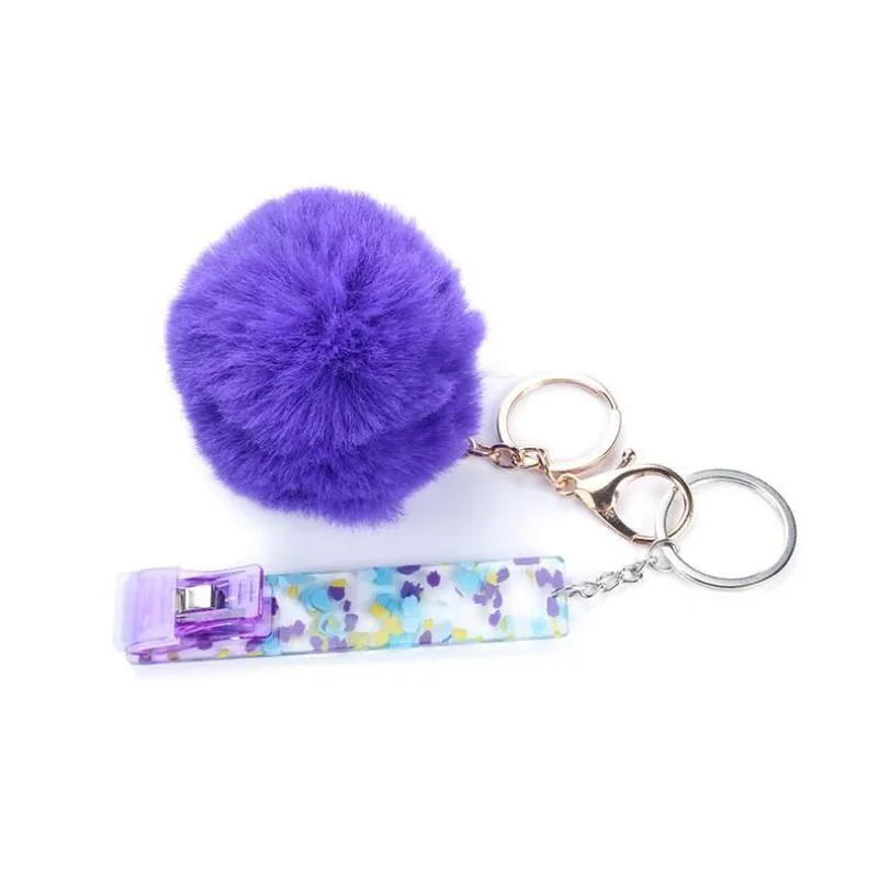 cute credit card puller pompom keychains acrylic debit bank c ard grabber for long nail atm keychain cards clip nails key rings 13