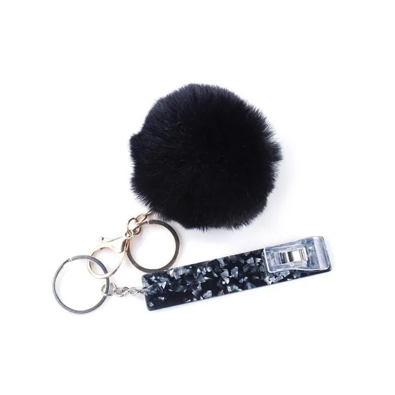 cute credit card puller pompom keychains acrylic debit bank c ard grabber for long nail atm keychain cards clip nails key rings 13