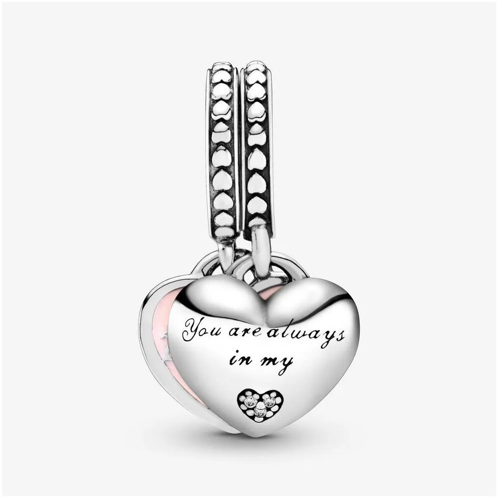 100% 925 sterling silver mother daughter hearts dangle charms fit original european charm bracelet fashion women wedding engagement jewelry