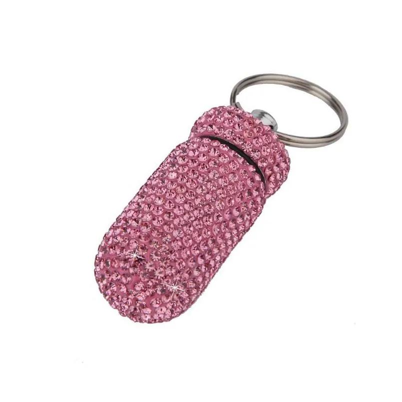 8 colors crystal bottle keychain full diamond storage box keychains for women men decoration gift keyring