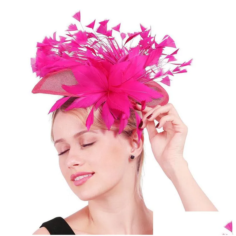 stingy brim hats pink gorgeous fascinator hat with clips elegant women fancy feathers wedding bridal hair accessories lady millinery