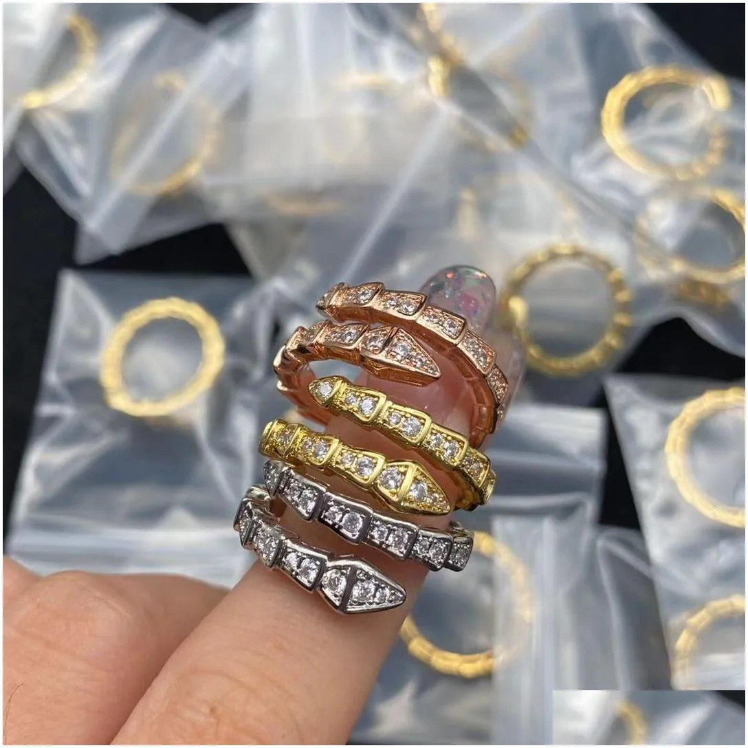 classic snake design ring luxury open rings easy to deform lady silver gold rose-gold plated band ring dimond jewelry accessories lover gift with