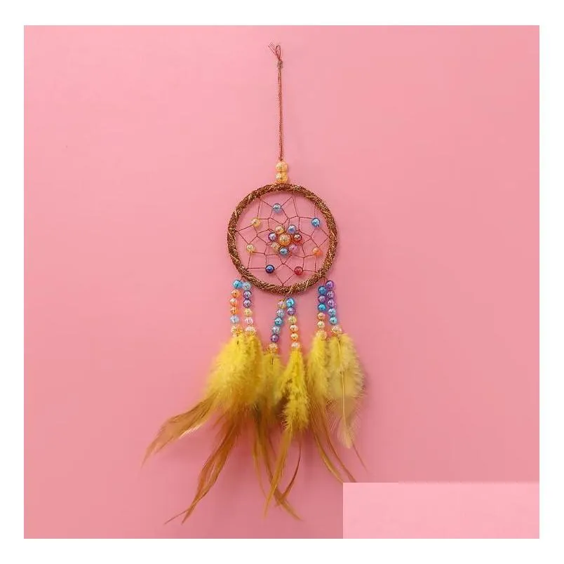 manual dream catchers wind chime accessories feather bead bells dreamcatcher home decoration hanging pendant thanksgiving christmas gift 3