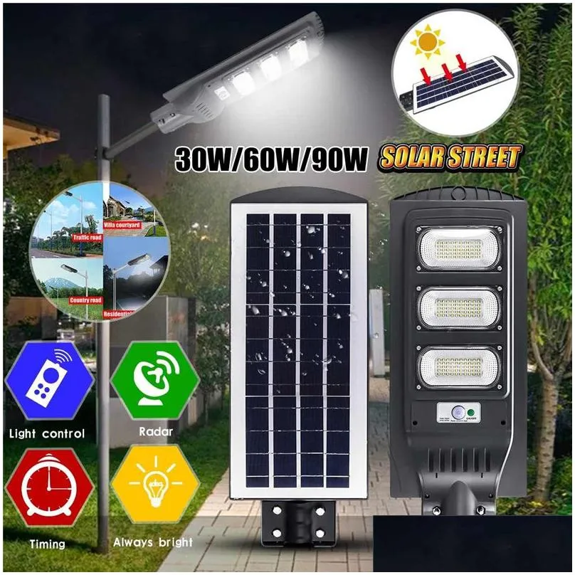 Solar LED Street lamp 30W 60W 90W Lights PIR Motion Sensor Wall Synchronization Lamp Waterproof Remote for Garden Square Patio