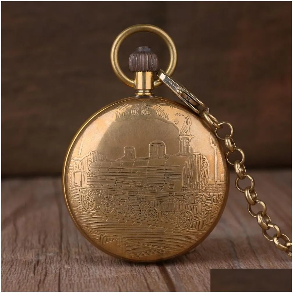 pocket watches vintage retro copper watch men alloy london mechanical with metal chain steampunk roman1