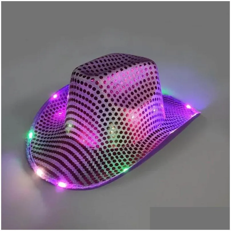 party hats space cowgirl led hat flashing light up sequin  hats luminous caps halloween costume wholesale