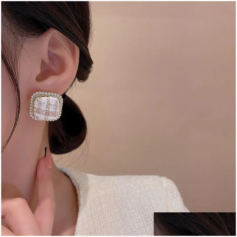 checkerboard flash charm diamond square earrings senior sense temperament explosive style stud earrings holiday gift