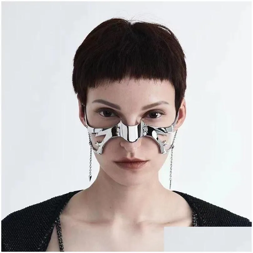 other luxury cyberpunk mask liquid irregular silver color hollow steel accessories for women men party jewelry 230718