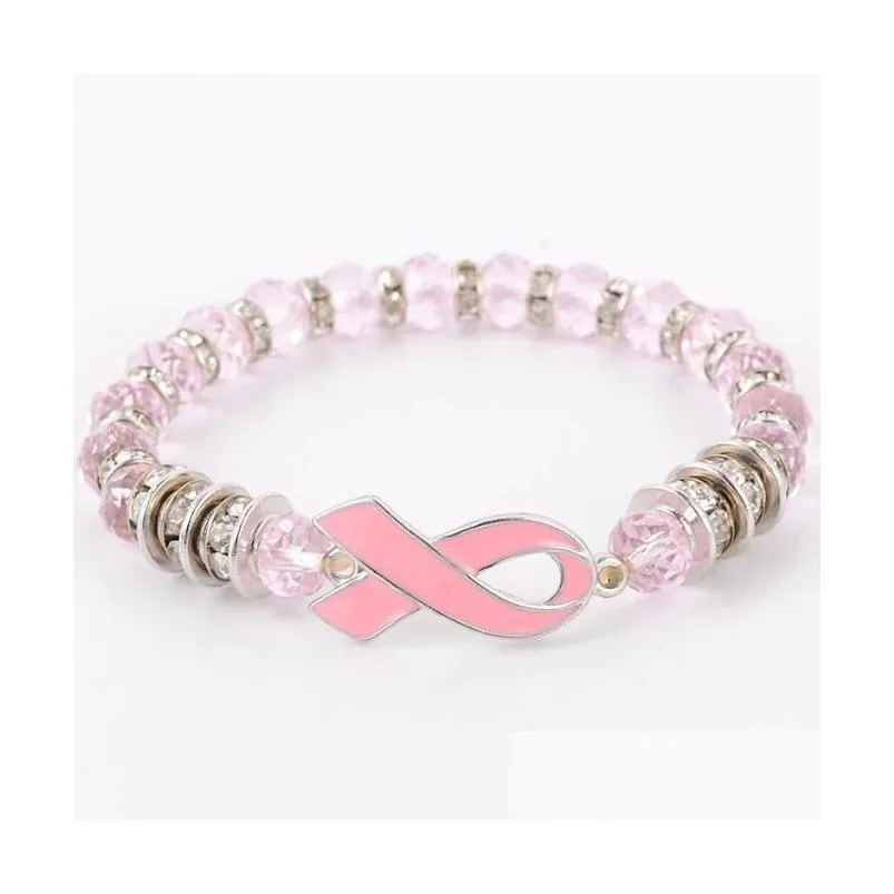 pink ribbon diamond bracelets bangle for women breast cancer awareness bracelet