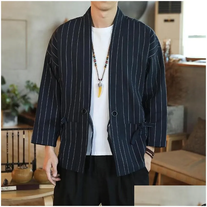 m-5xl plus size mens cotton blends linen cloak open front cardigan kimono shirts spring japanese streetwear vintage clothing casual