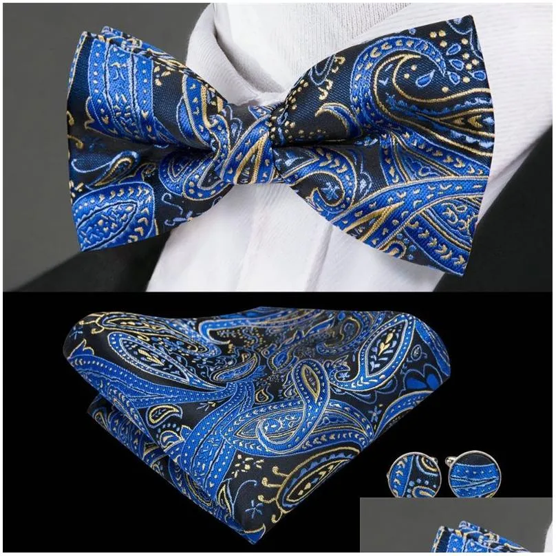 3Pcs/set Classic Paisley Bow Ties Set Mens Fashion Bowtie Handkerchief Cufflinks Sets 17 Styles Wedding Party Business Cufflinks