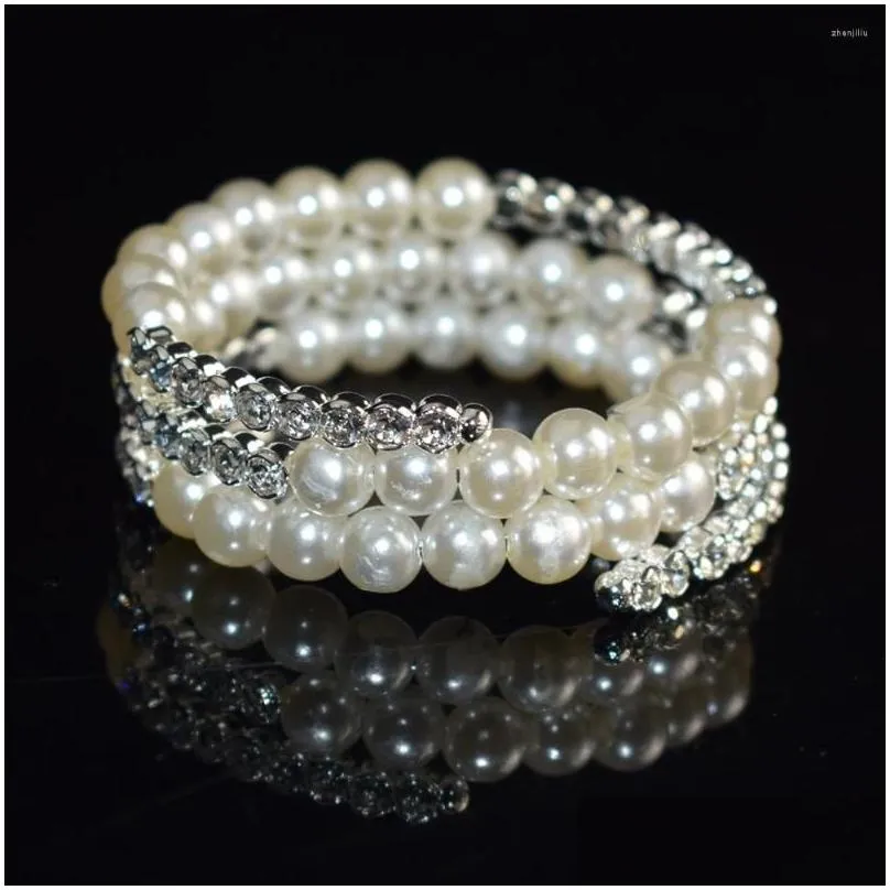 bangle fashion multilayer crystal pearl bracelet ladies rhinestone bangles gold silver plated cuff bracelets wedding jewelry