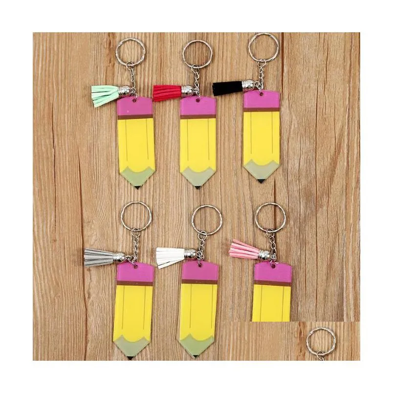 6 color personalized blank letter tassel keychain teacher`s day pencil key chain acrylic keyring can handwritten