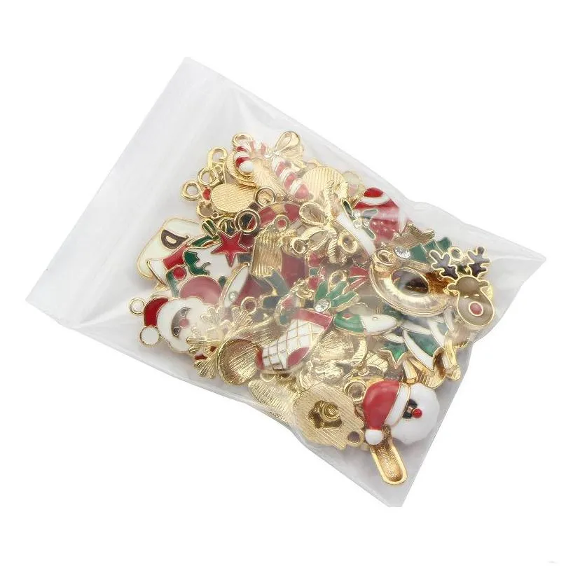 45pcs/lot christmas oil dripping alloy diy jewelry accessories santa claus snowman bell earrings bracelet small pendant gift