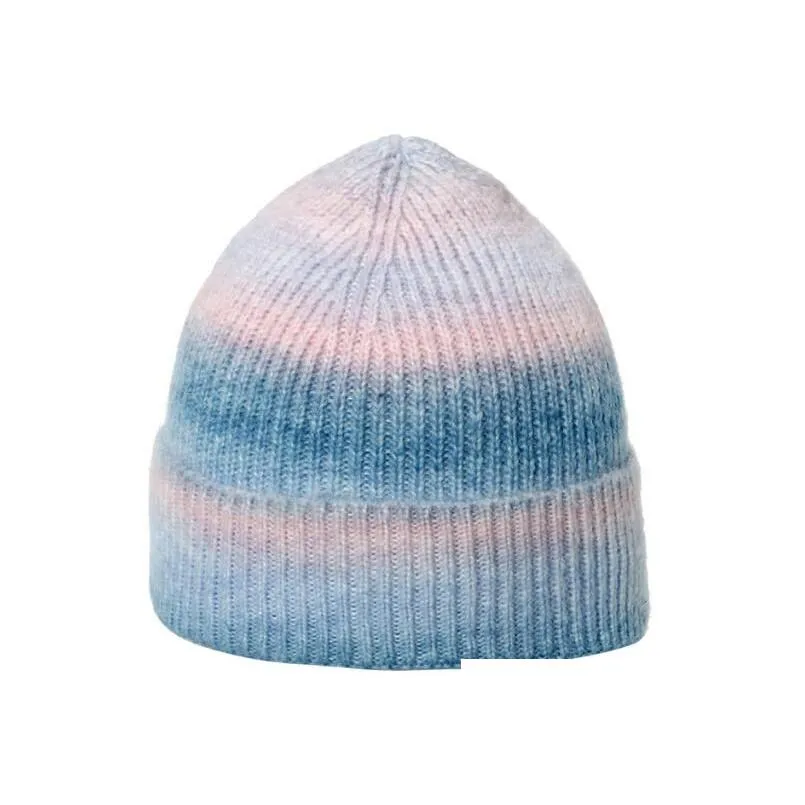 many colors tie dye knitted beanies women autumn winter thick warm hat rainbow beanies hats girl outdoor cap