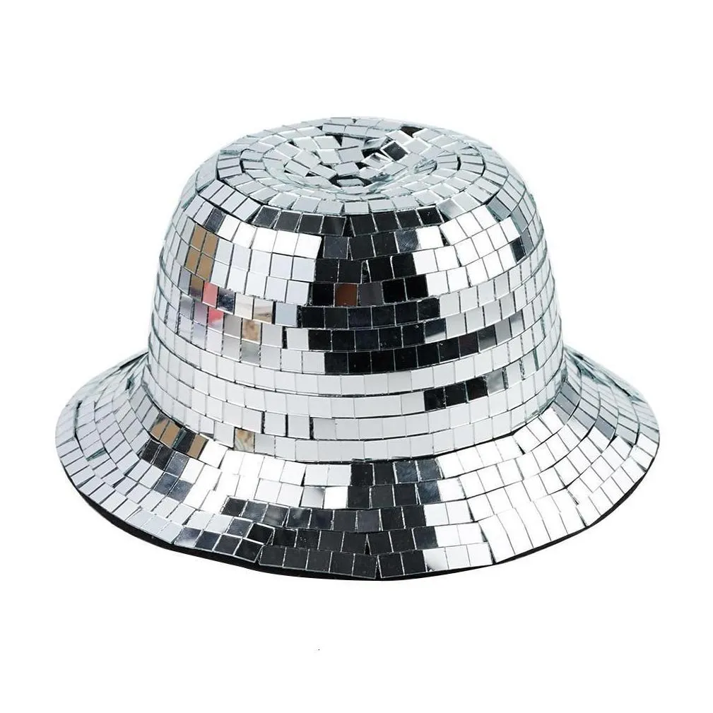 wide brim hats bucket glitter mirror disco full sequin ball for dj club bar unisex festival visor beach fisherman 221119