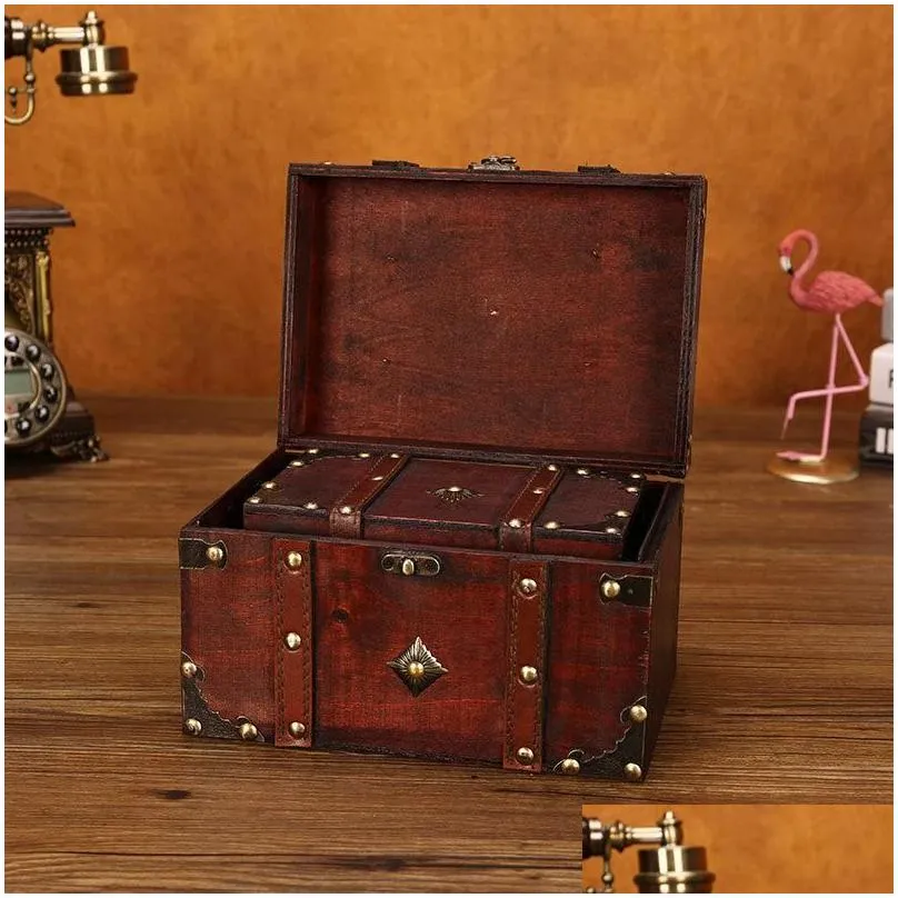 storage boxes & bins big vintage metal wood box with lock suitcase jewelry for gift craft organizer desket decorations packaging