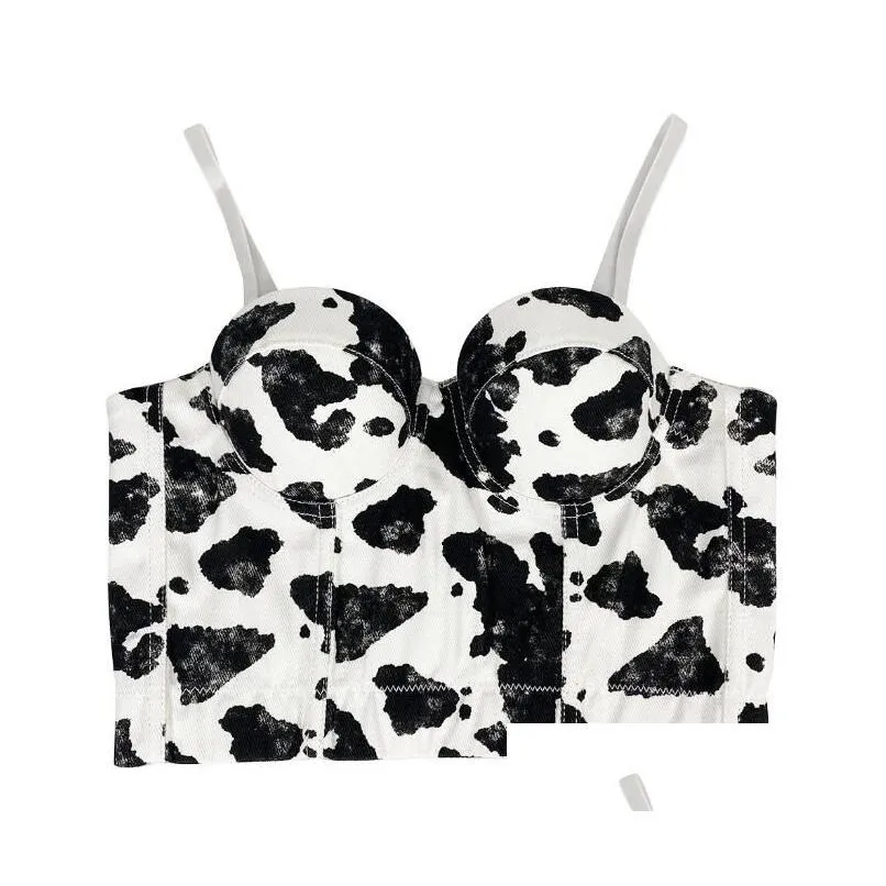 accessories french simple off-the-shoulder vest cow print back buckle sexy women`s suspender vest denim bra for women and girl