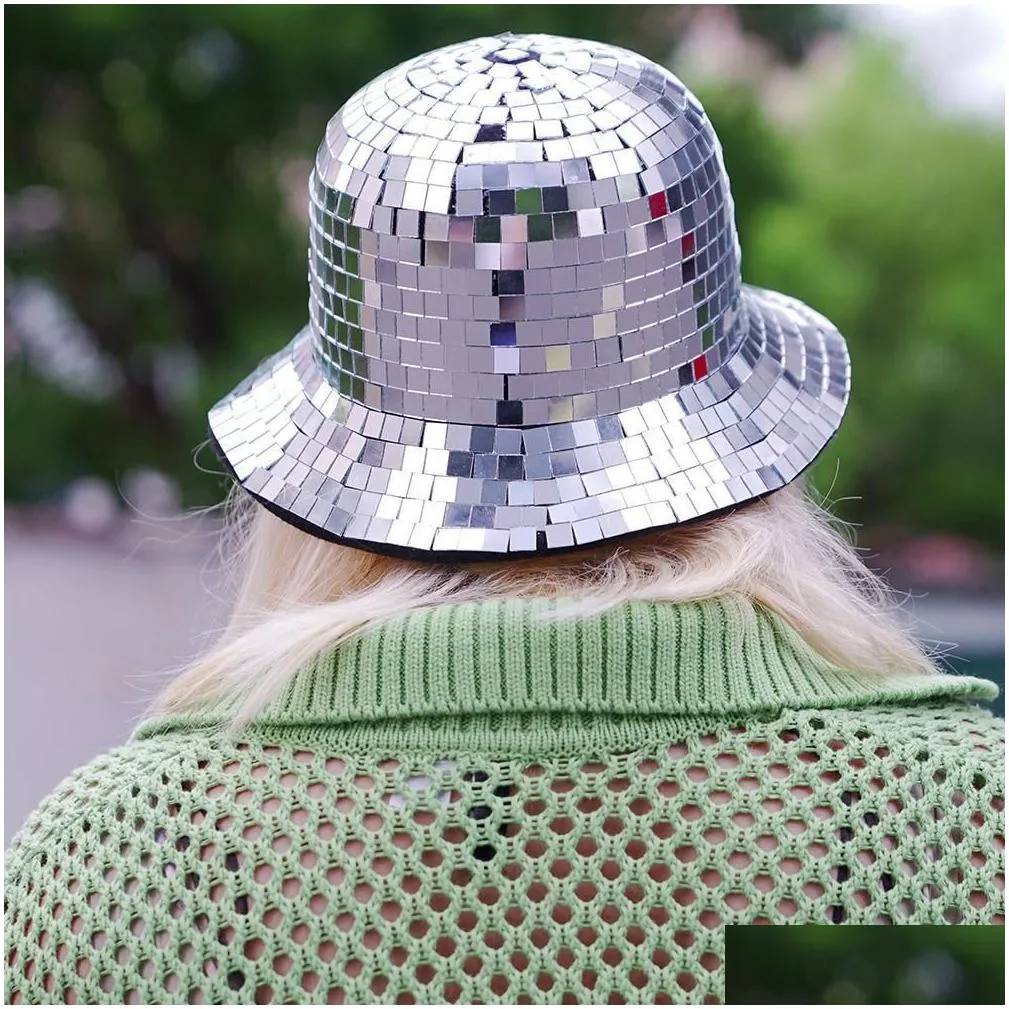 wide brim hats bucket glitter mirror disco full sequin ball for dj club bar unisex festival visor beach fisherman 221119