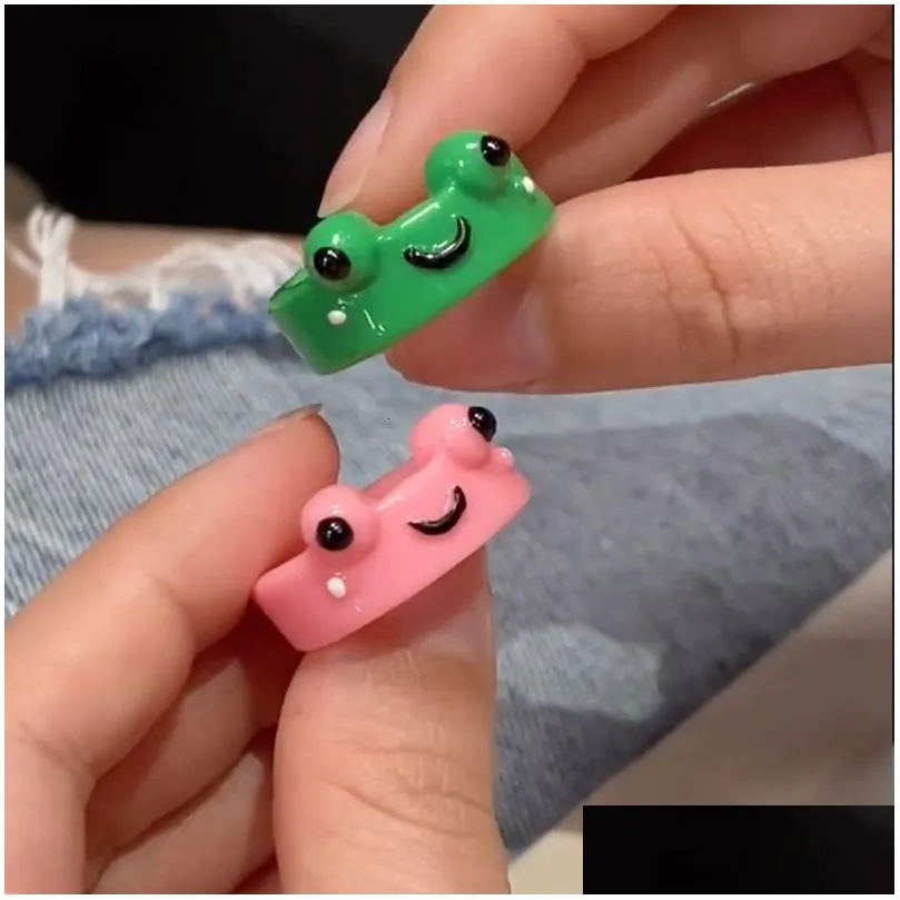 cluster rings 2pc cute frog lover polymer clay resin acrylic for women girls couple travel ring summer fashion animal jewelry gift