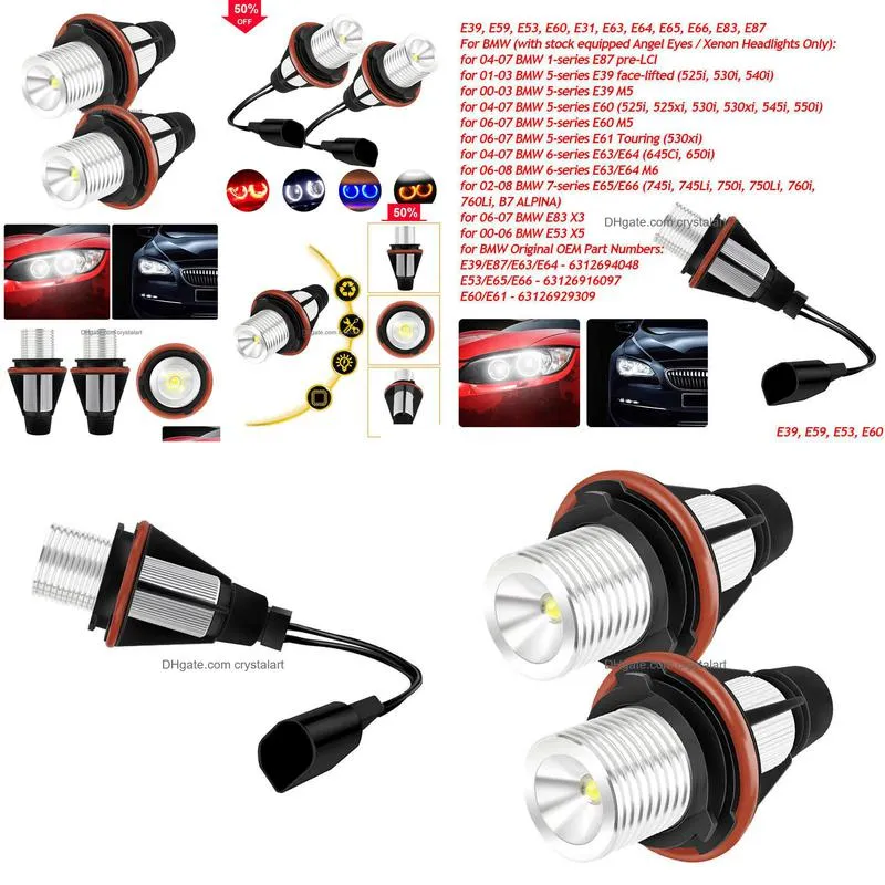 for bmw e87 e39 m5 e60 e61 e63 e64 m6 e65 e66 e83 x3 e53 x5 2000-2008 white bright 20w led angel eyes marker lights bulbs lamp