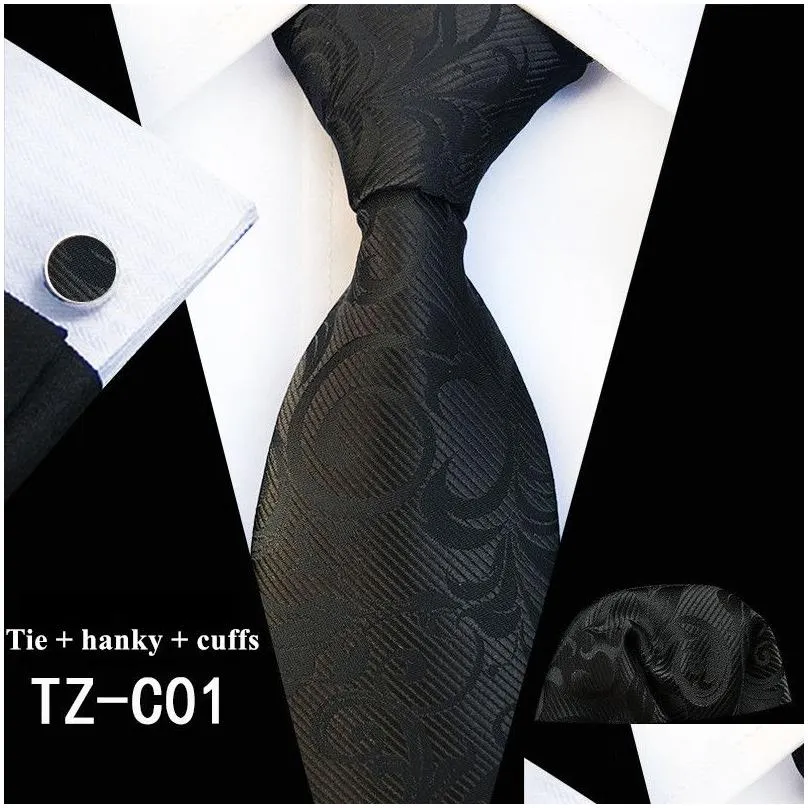 Bow Ties Mens Light Blue Paisley Tie Pocket Square Cufflinks Set Neckties Three-piece Suit Fashion Men`s Jacquard Silk Necktie