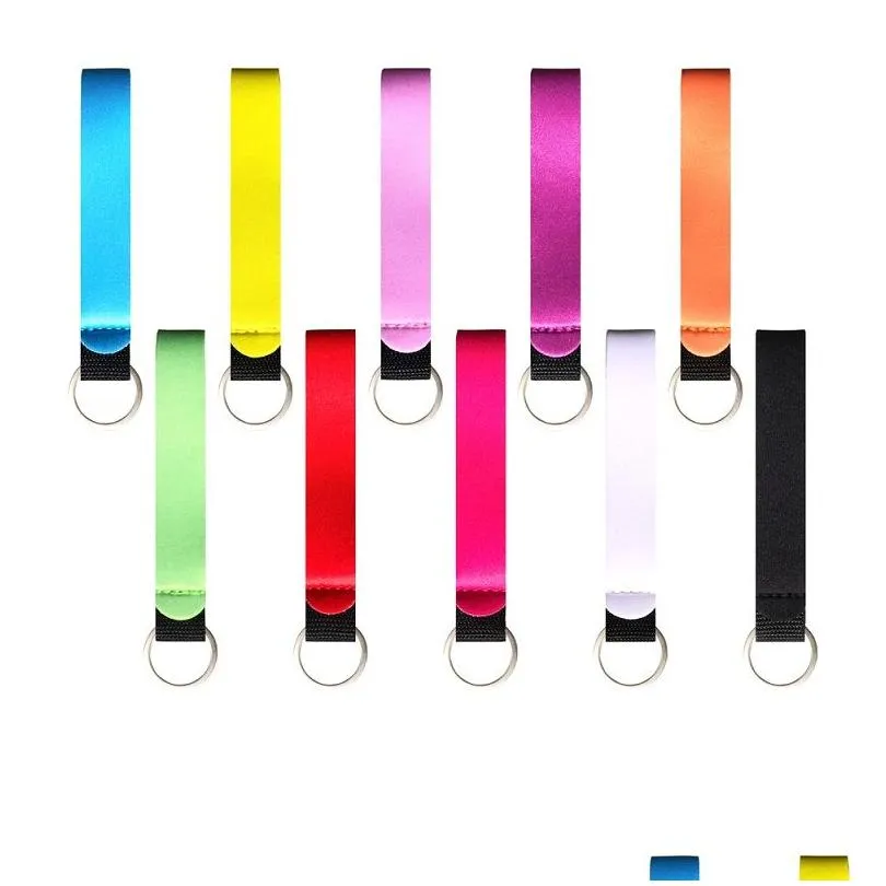 117 Colors Neoprene Wristlet keychain Wrist Key Belt More Design Strip Leopard Pure Color Phone Lanyard Keyrings Long Diving Material
