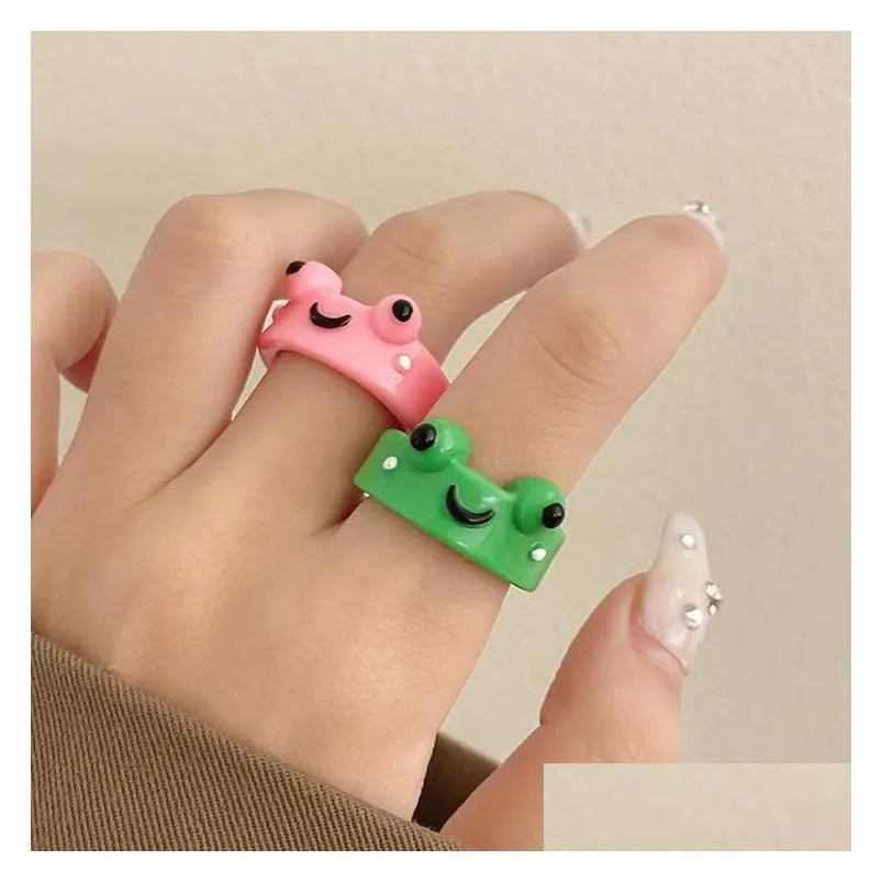 cluster rings 2pc cute frog lover polymer clay resin acrylic for women girls couple travel ring summer fashion animal jewelry gift