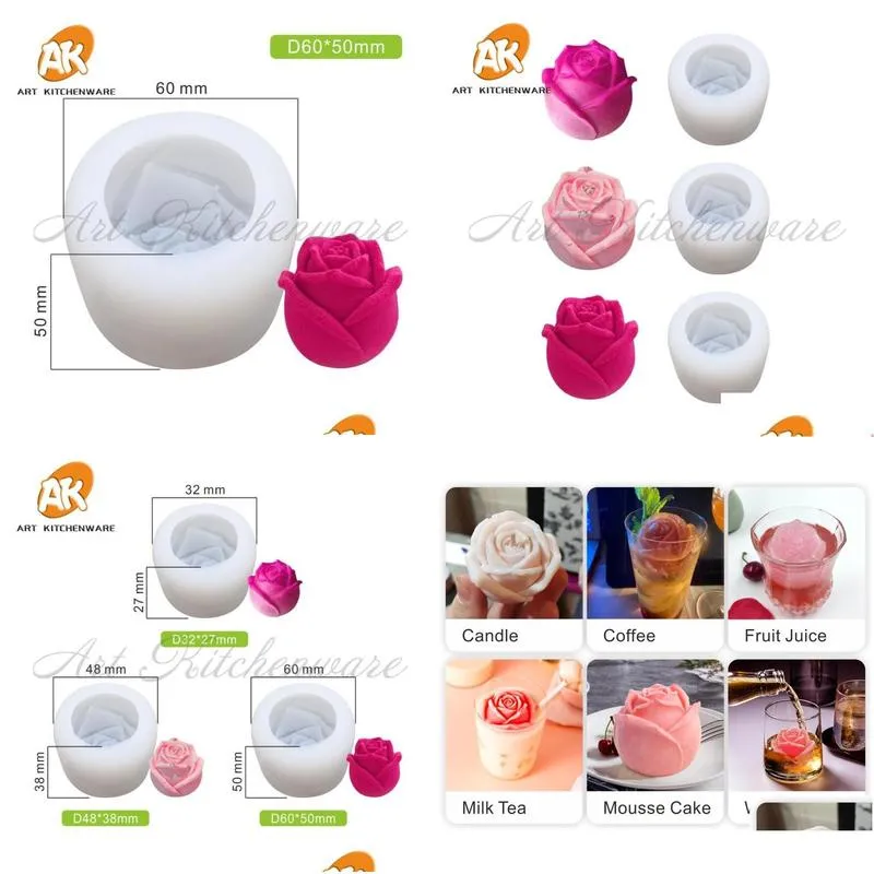 baking moulds 3d rose silicone mold jelly chocolate mousse mould ice tray molds diy homemade soap candle cake decorating tool bakeware