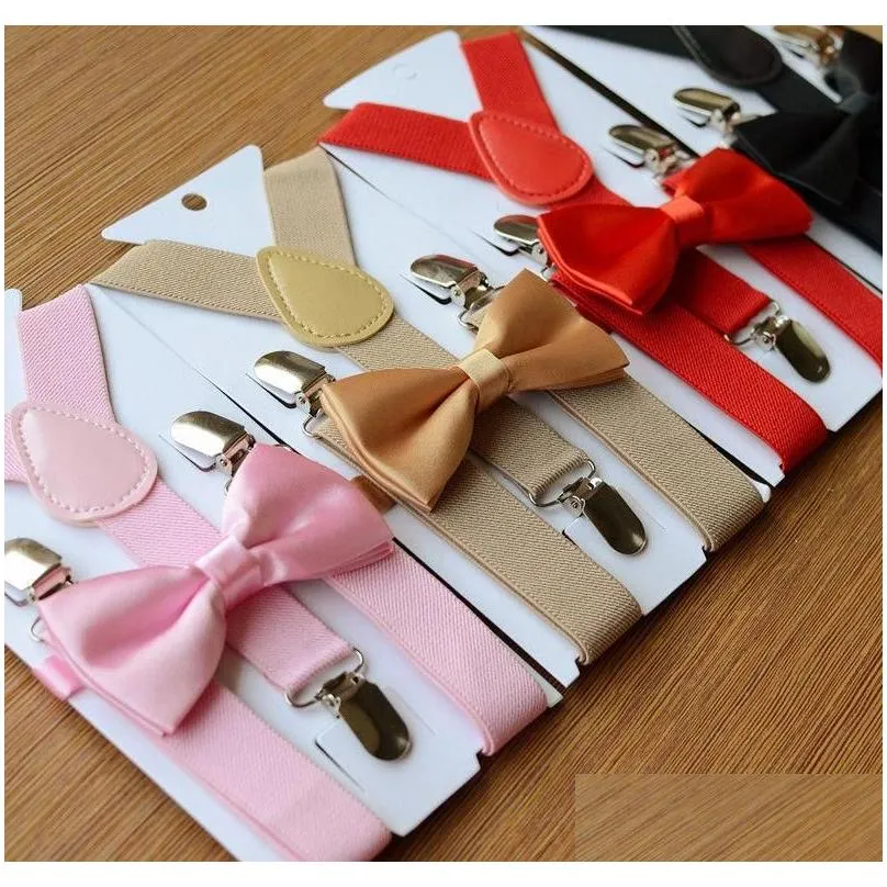 Bow Ties Fashion Adjustable And Elasticated Kids Suspenders With Bowtie Tie Set Matching Outfits For Girl Boys Clothes