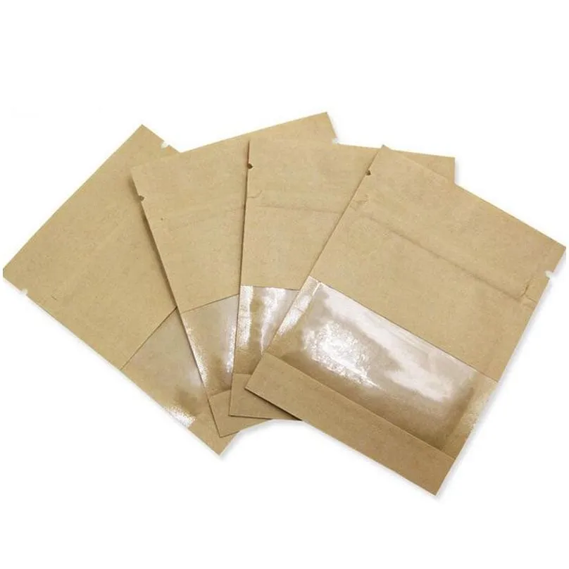 7*9cm Small Thicken White Brown Kraft Paper Bag zipper Pouch with Clear Window For Tea Coffee Snacks Candy Food Storage