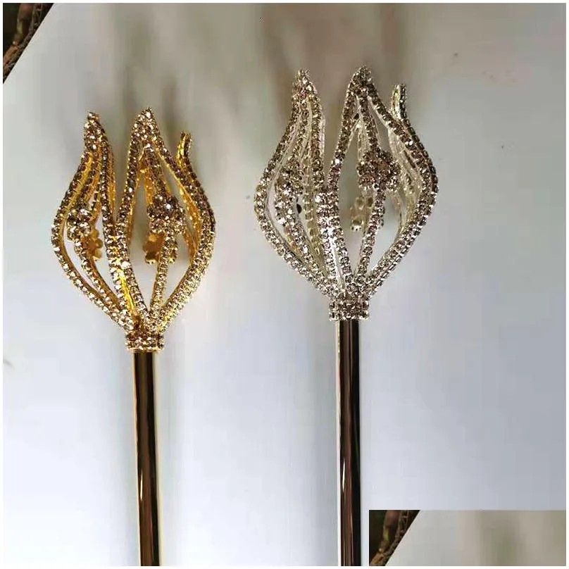 chains bling crystal scepter wand gold silver color tiaras and crowns sceptre king queen wedding pageant party costumes handheld props