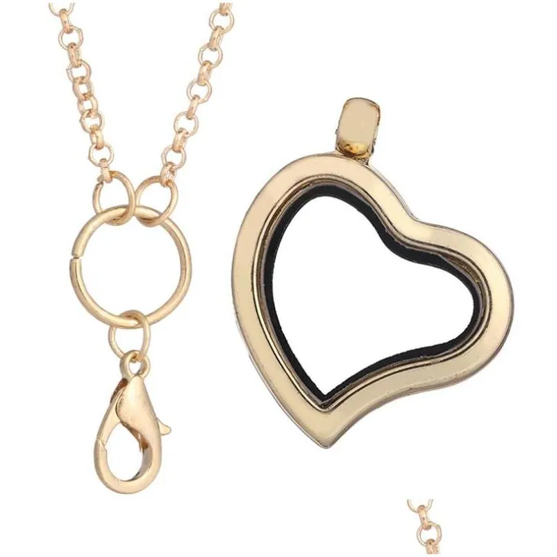 pendant necklaces 10pcs/lot heart sharp magnetic memory living plain locket floating charms necklace women jewelry 60cm chain